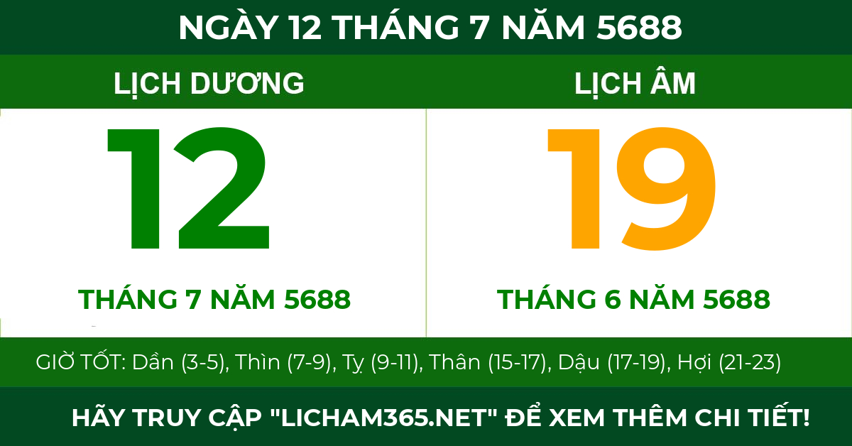 lịch âm ngày 12 tháng 7 năm 5688
