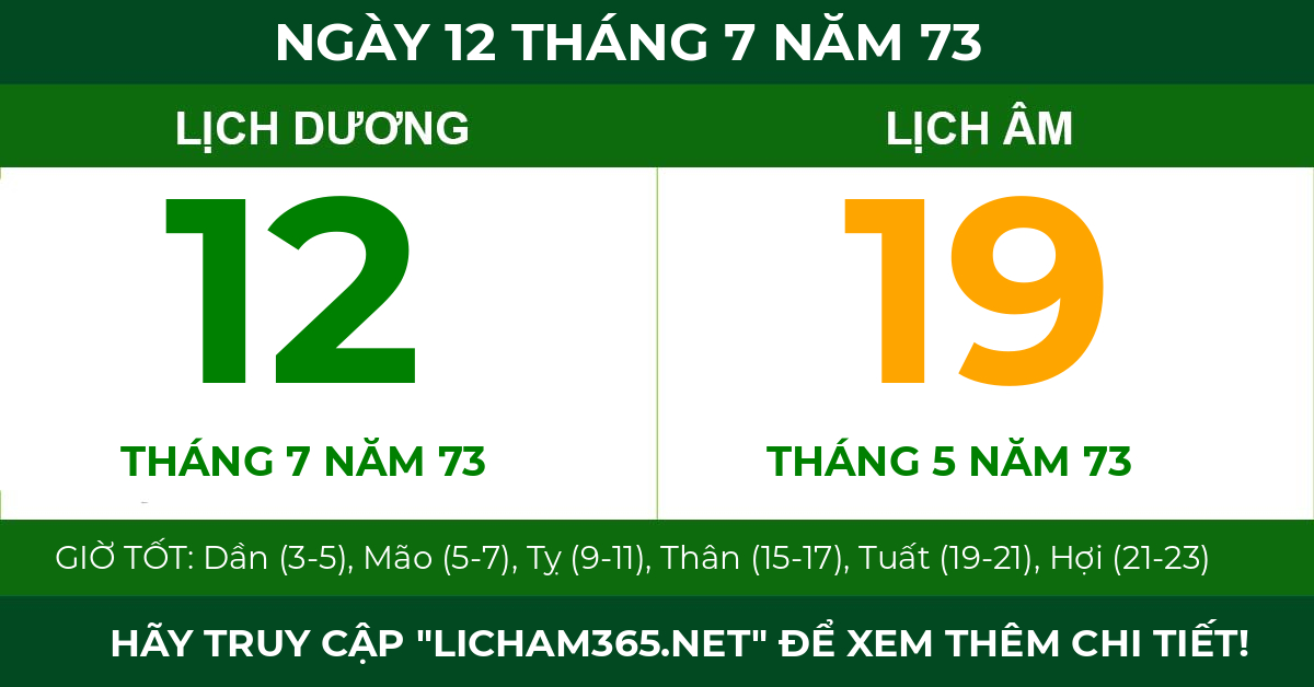 lịch âm ngày 12 tháng 7 năm 73