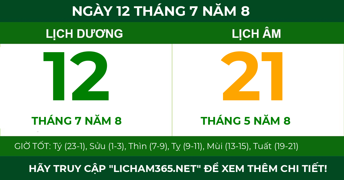 lịch âm ngày 12 tháng 7 năm 8