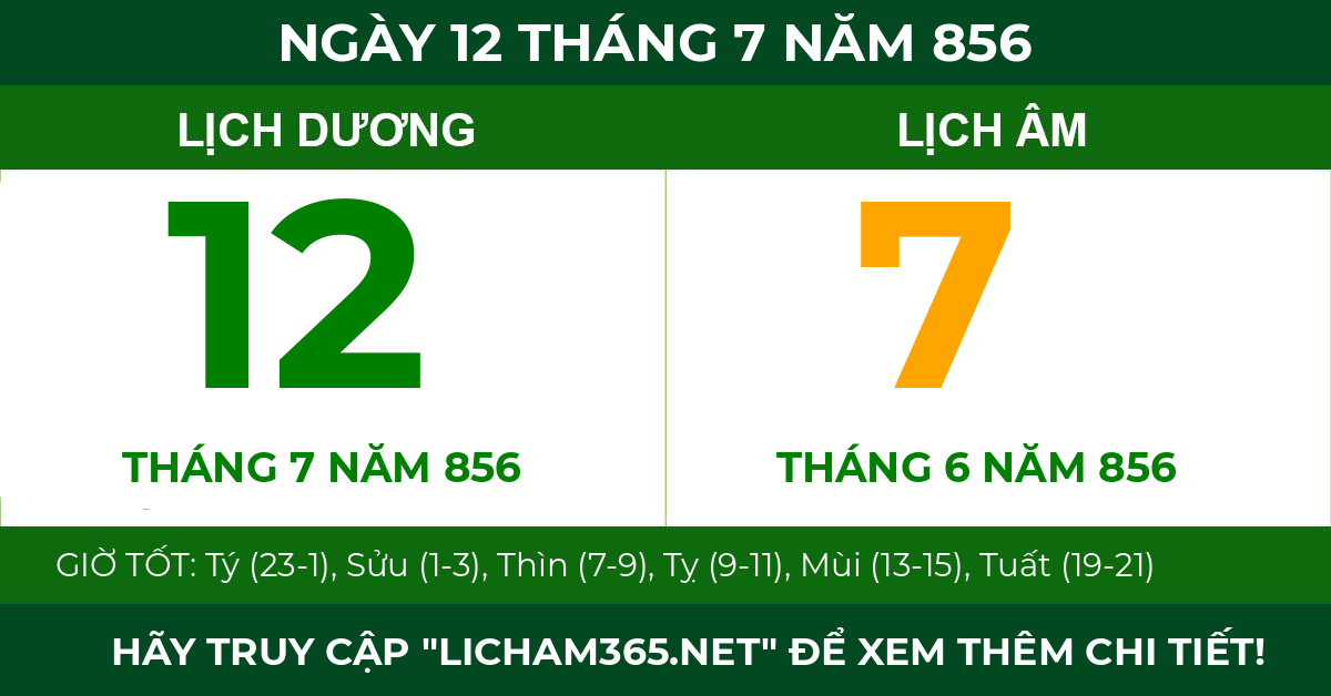 lịch âm ngày 12 tháng 7 năm 856