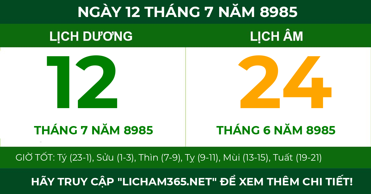 lịch âm ngày 12 tháng 7 năm 8985