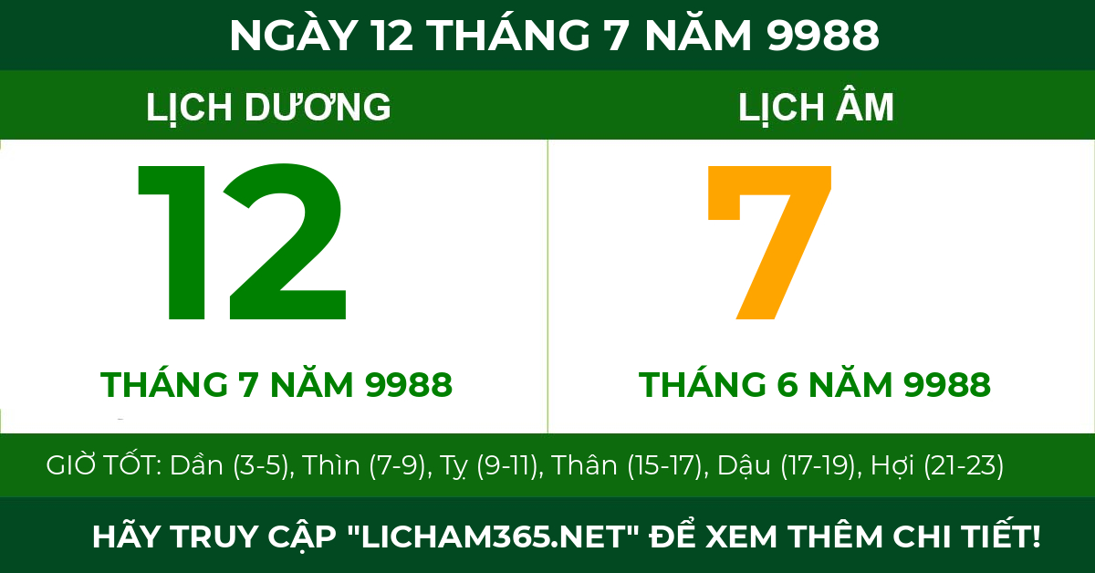 lịch âm ngày 12 tháng 7 năm 9988