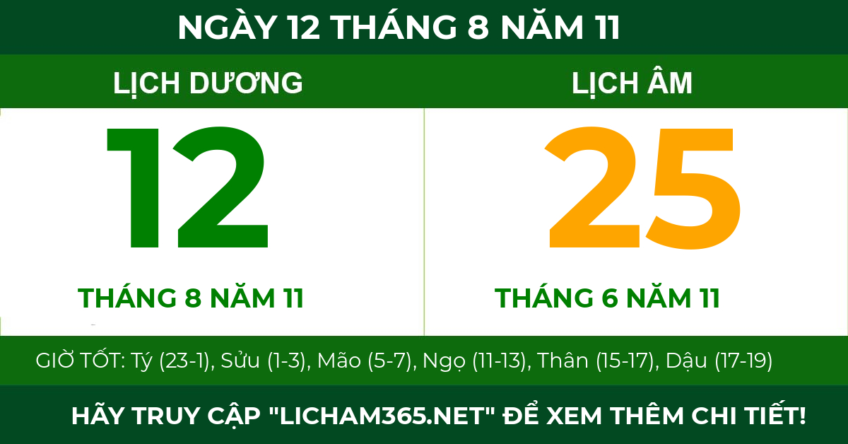 lịch âm ngày 12 tháng 8 năm 11