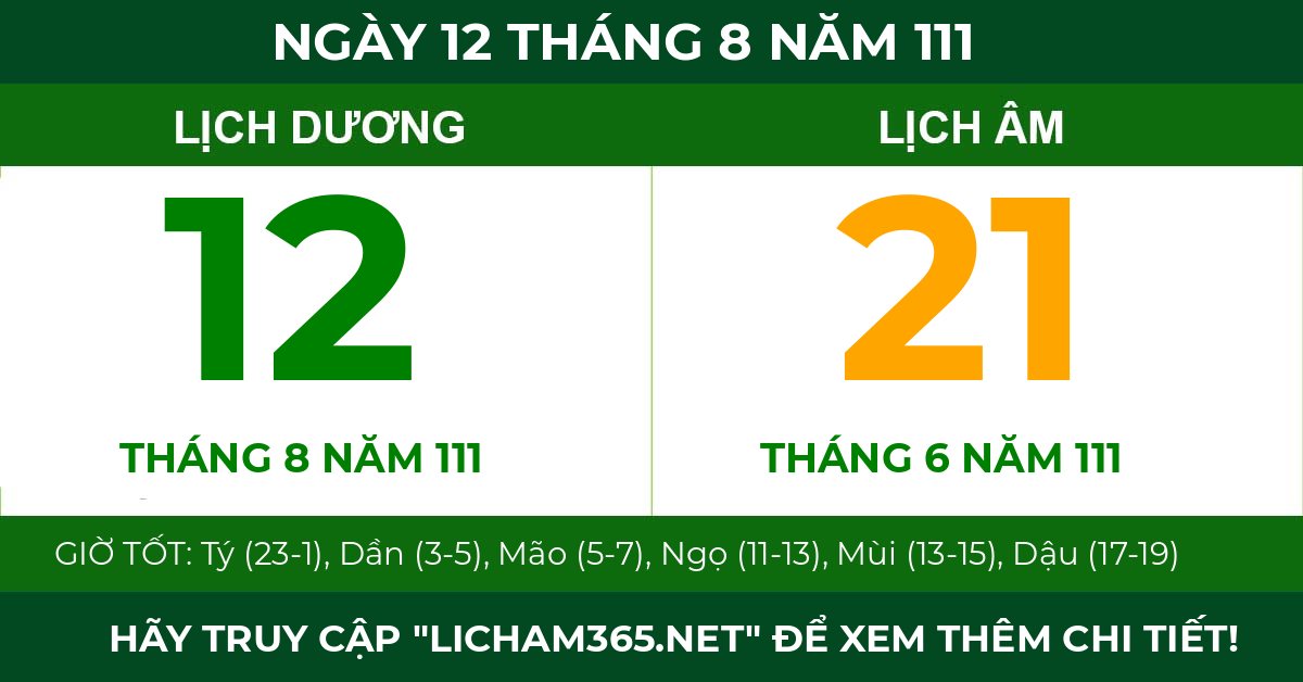 lịch âm ngày 12 tháng 8 năm 111