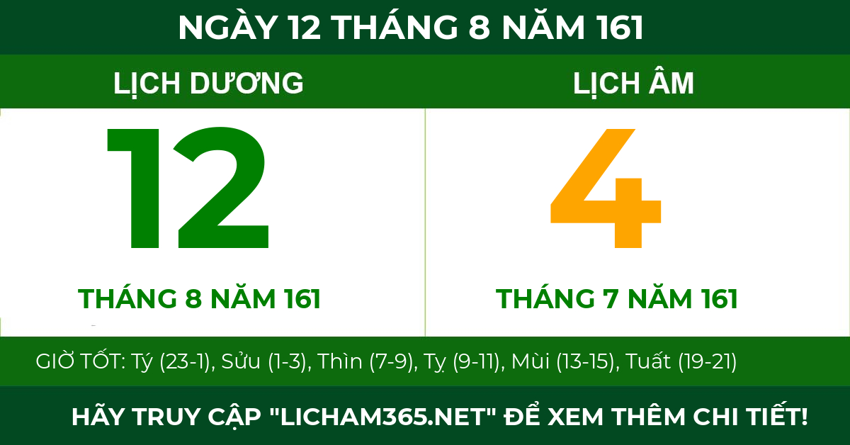 lịch âm ngày 12 tháng 8 năm 161