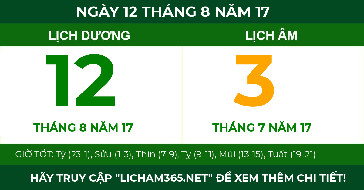 lịch âm ngày 12 tháng 8 năm 17
