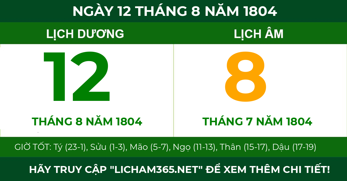 lịch âm ngày 12 tháng 8 năm 1804