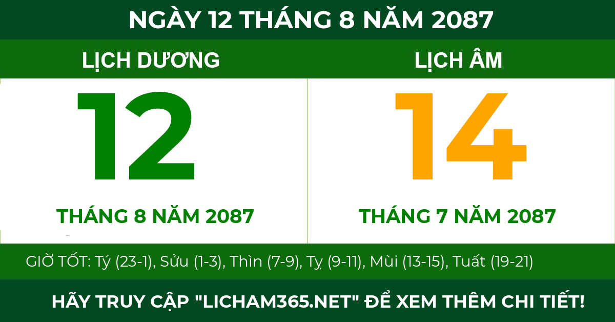 lịch âm ngày 12 tháng 8 năm 2087