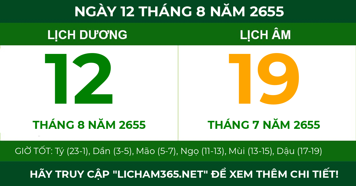 lịch âm ngày 12 tháng 8 năm 2655
