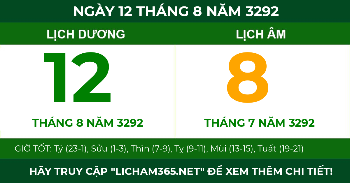 lịch âm ngày 12 tháng 8 năm 3292