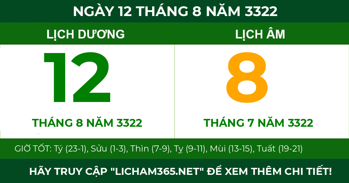 lịch âm ngày 12 tháng 8 năm 3322