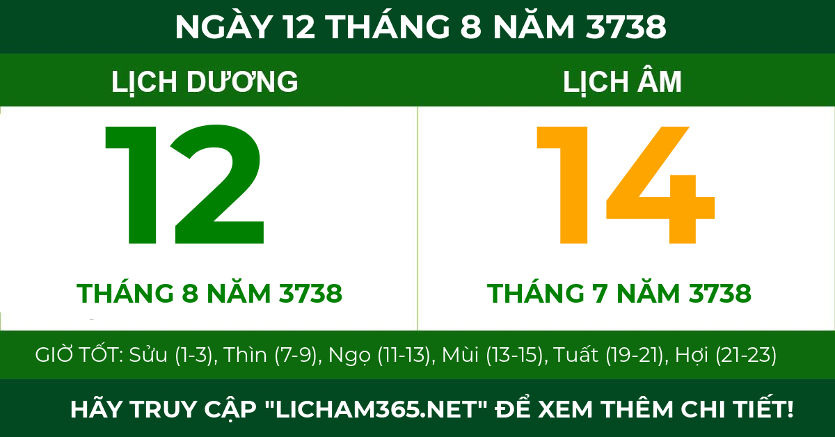 lịch âm ngày 12 tháng 8 năm 3738