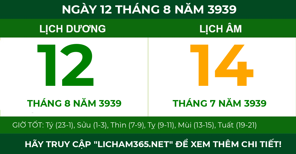 lịch âm ngày 12 tháng 8 năm 3939