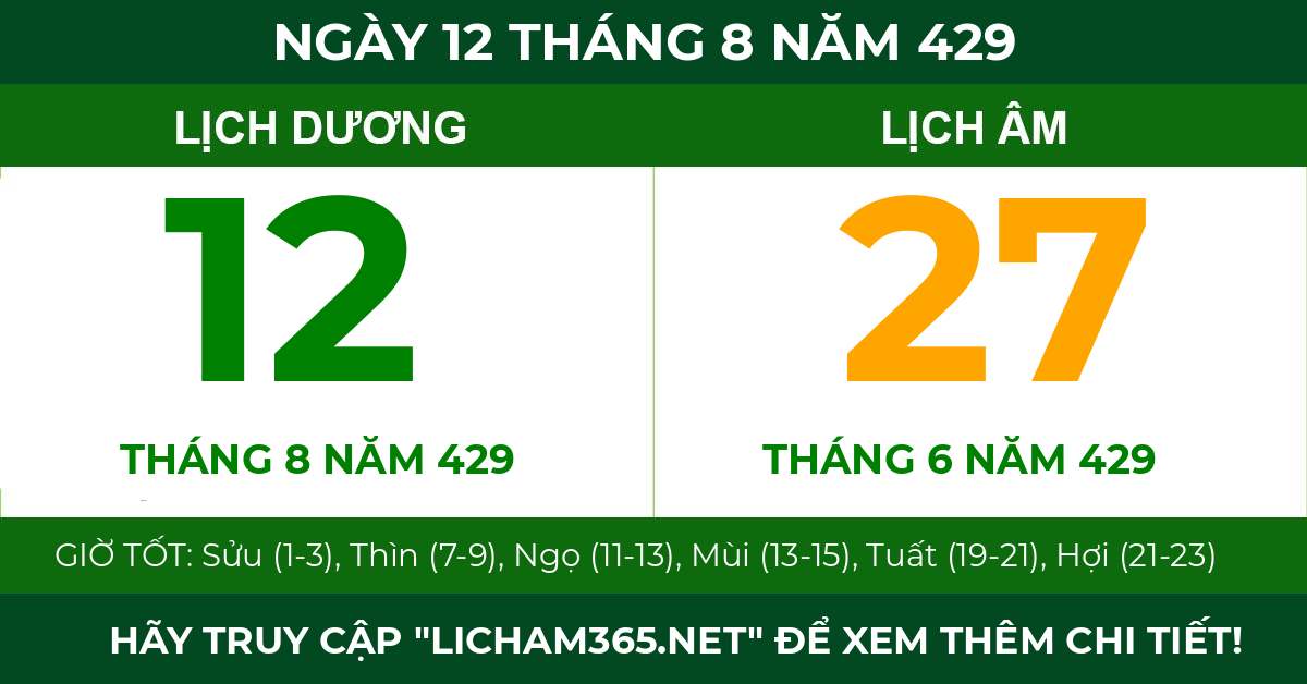 lịch âm ngày 12 tháng 8 năm 429
