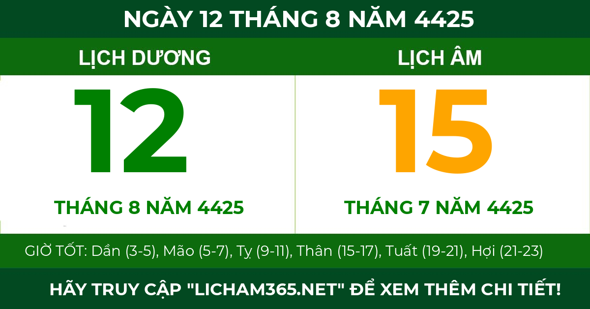 lịch âm ngày 12 tháng 8 năm 4425