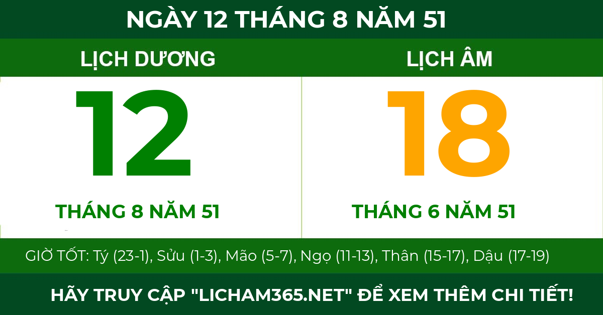 lịch âm ngày 12 tháng 8 năm 51