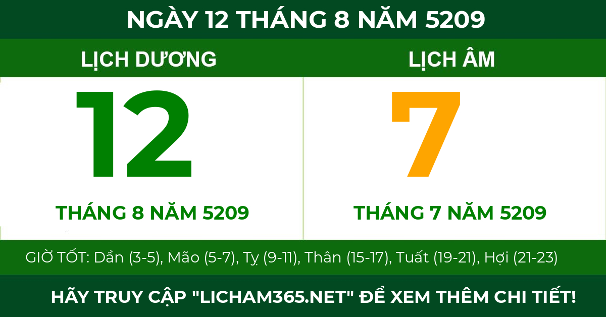 lịch âm ngày 12 tháng 8 năm 5209