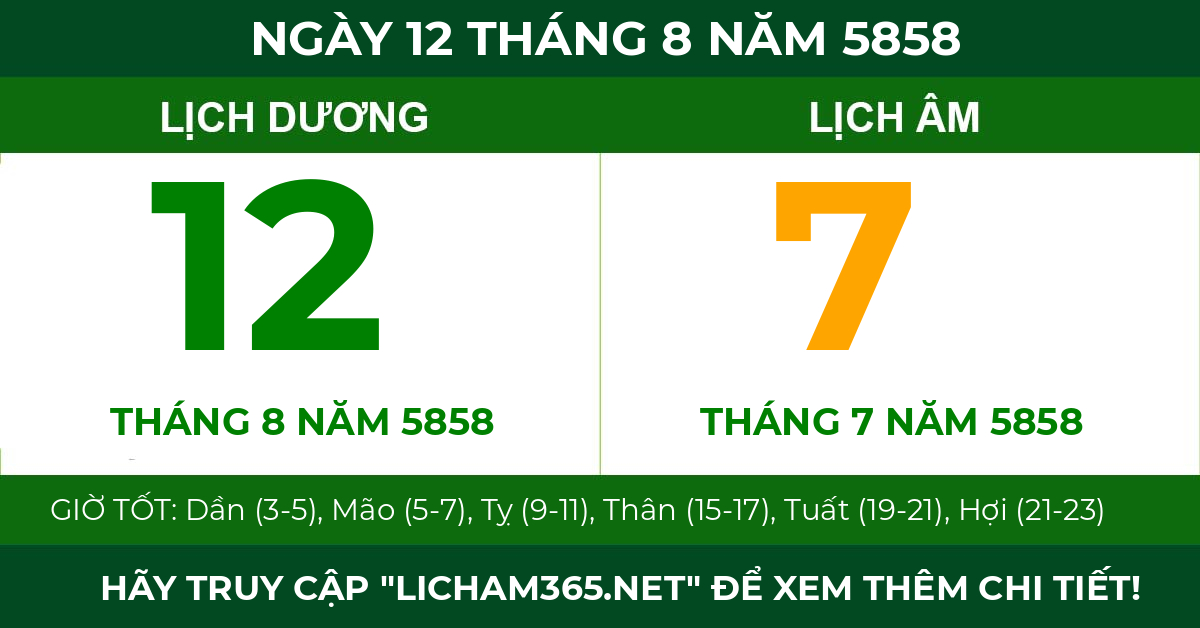lịch âm ngày 12 tháng 8 năm 5858
