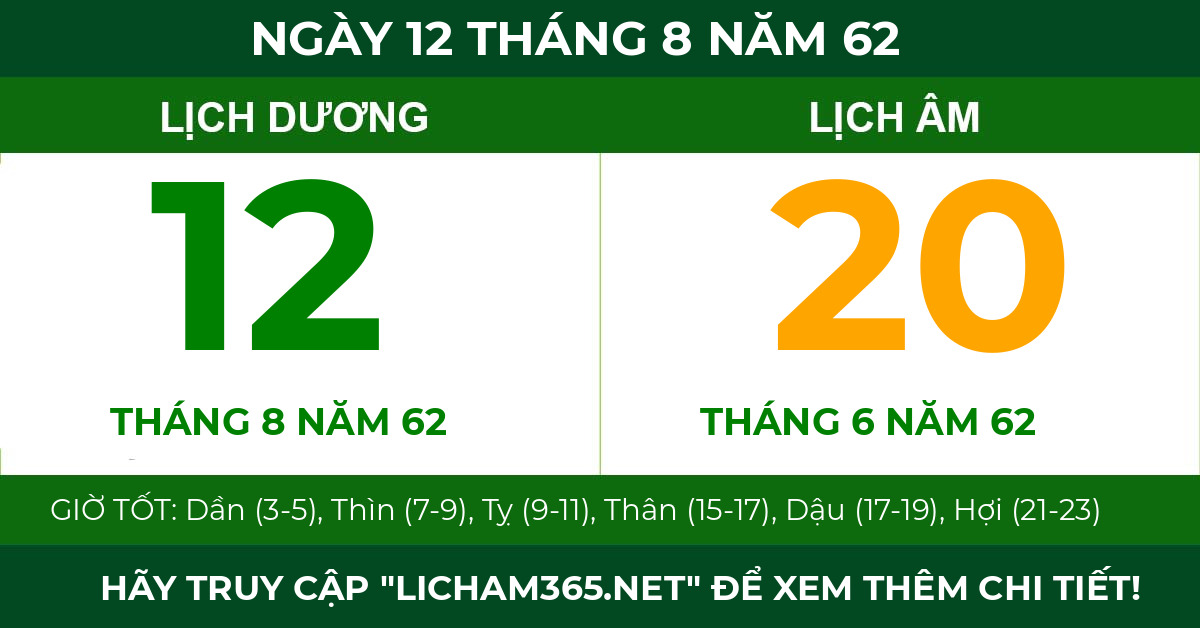 lịch âm ngày 12 tháng 8 năm 62