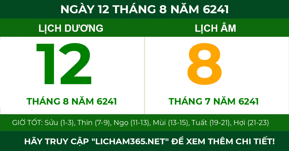lịch âm ngày 12 tháng 8 năm 6241