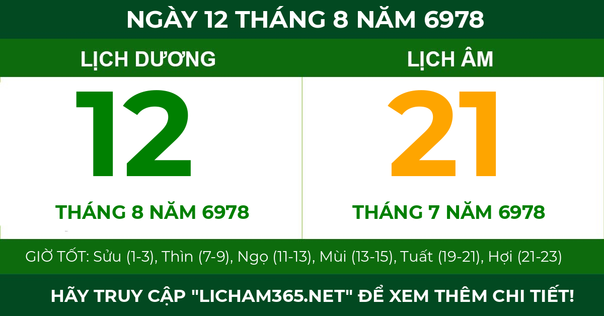 lịch âm ngày 12 tháng 8 năm 6978