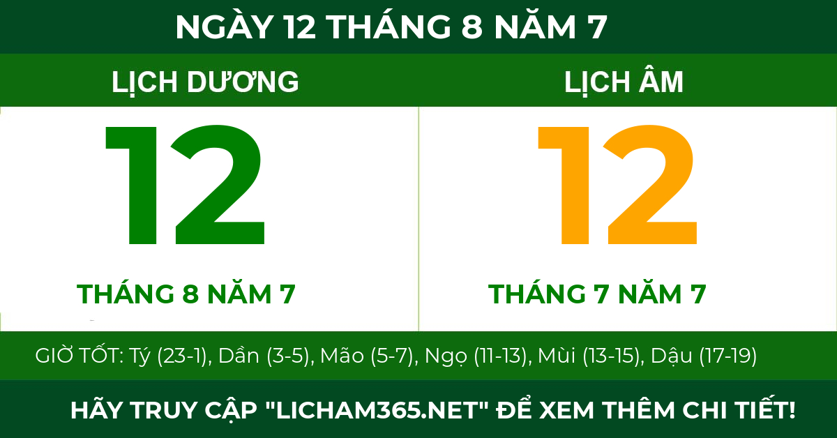 lịch âm ngày 12 tháng 8 năm 7