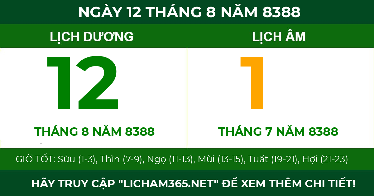 lịch âm ngày 12 tháng 8 năm 8388