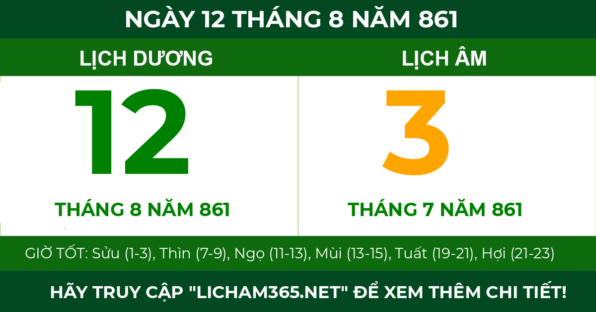 lịch âm ngày 12 tháng 8 năm 861