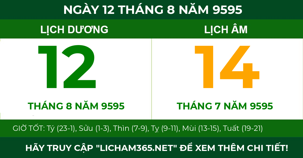 lịch âm ngày 12 tháng 8 năm 9595
