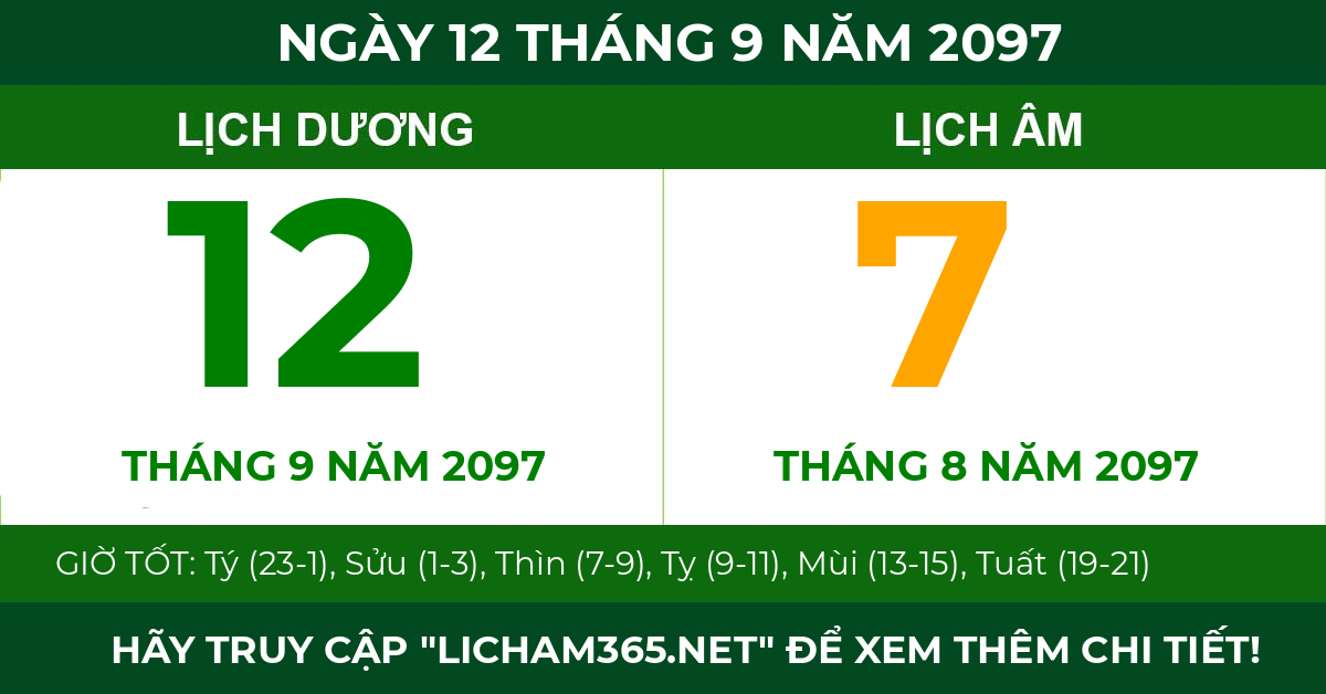 lịch âm ngày 12 tháng 9 năm 2097
