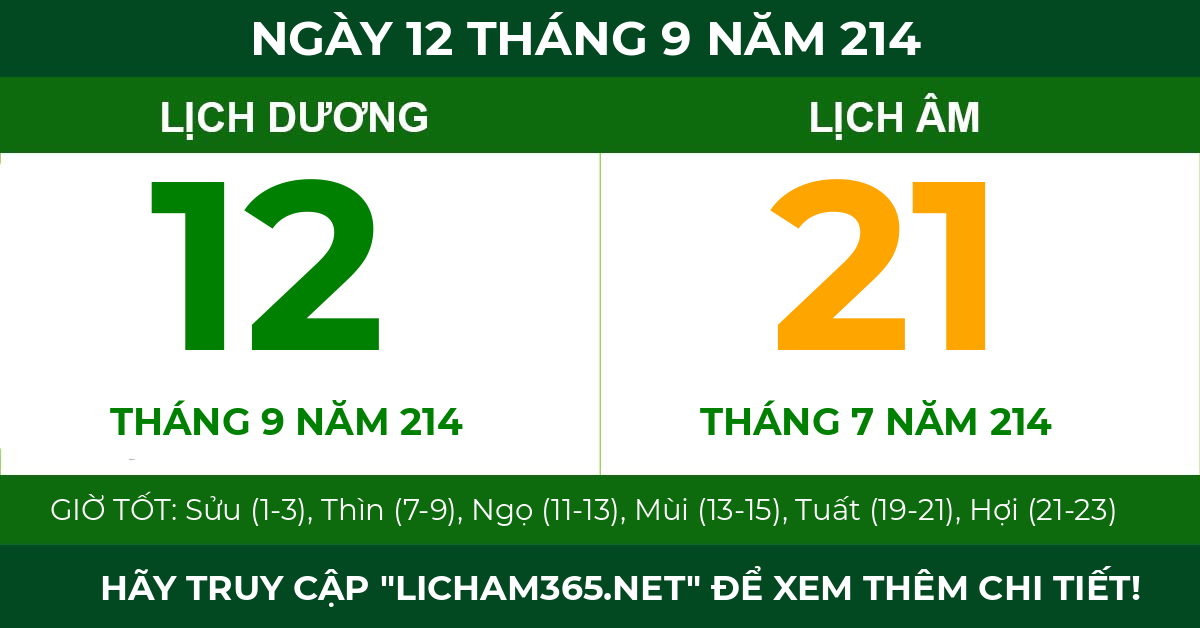 lịch âm ngày 12 tháng 9 năm 214