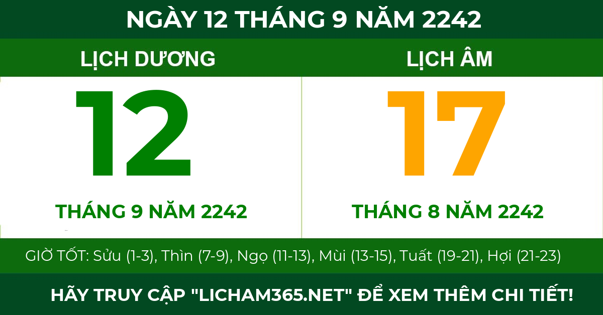 lịch âm ngày 12 tháng 9 năm 2242