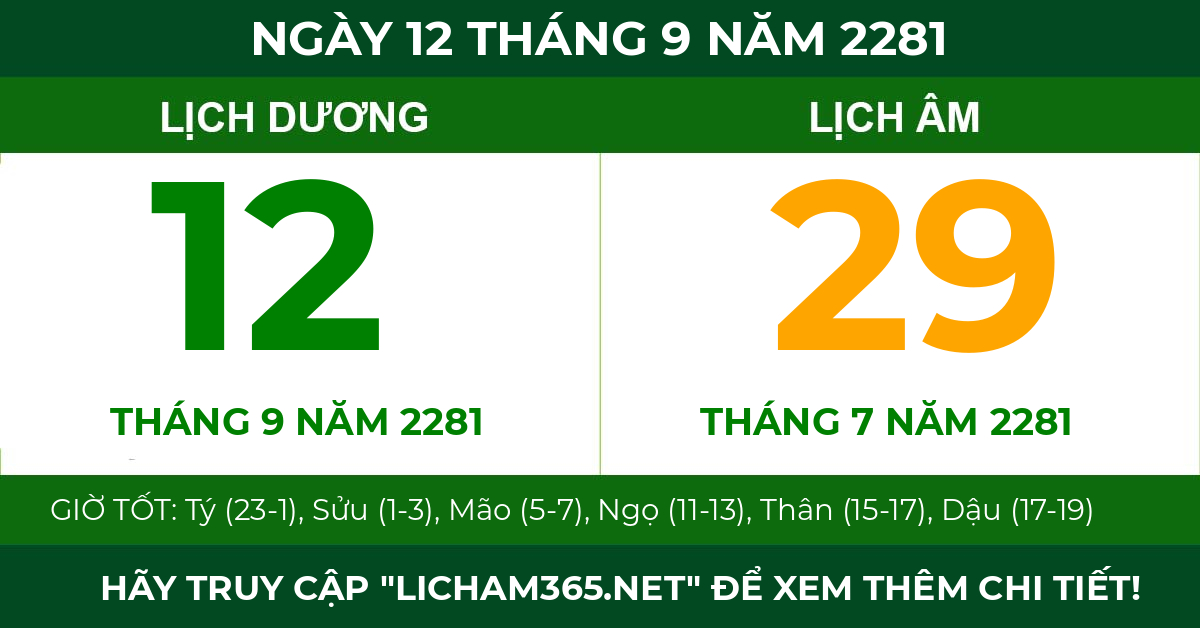 lịch âm ngày 12 tháng 9 năm 2281