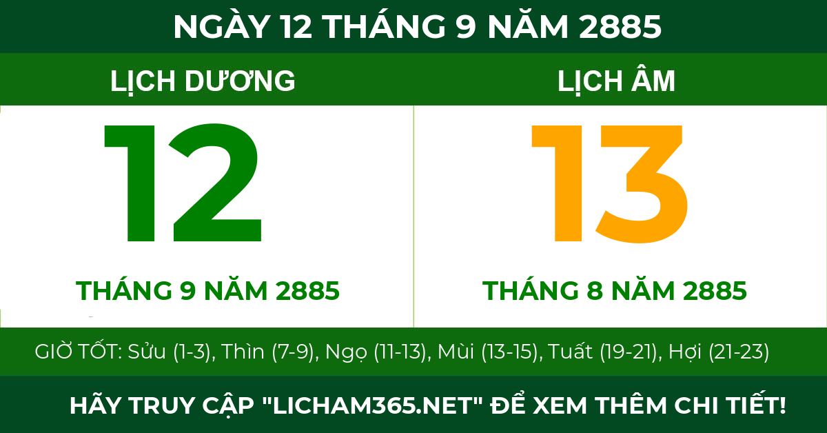 lịch âm ngày 12 tháng 9 năm 2885