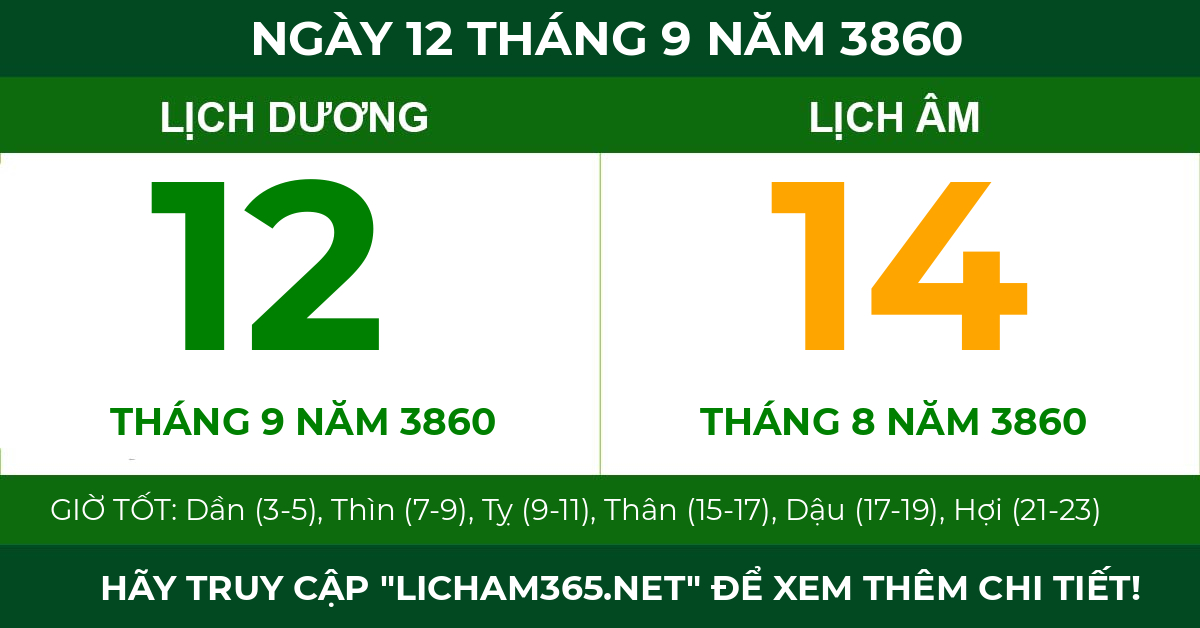 lịch âm ngày 12 tháng 9 năm 3860