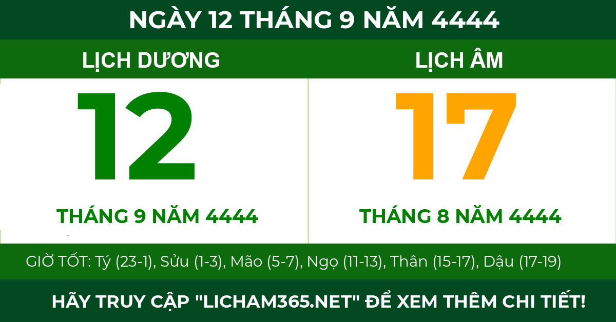 lịch âm ngày 12 tháng 9 năm 4444