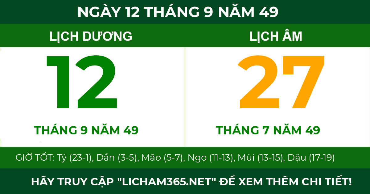 lịch âm ngày 12 tháng 9 năm 49