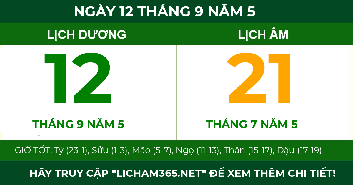lịch âm ngày 12 tháng 9 năm 5