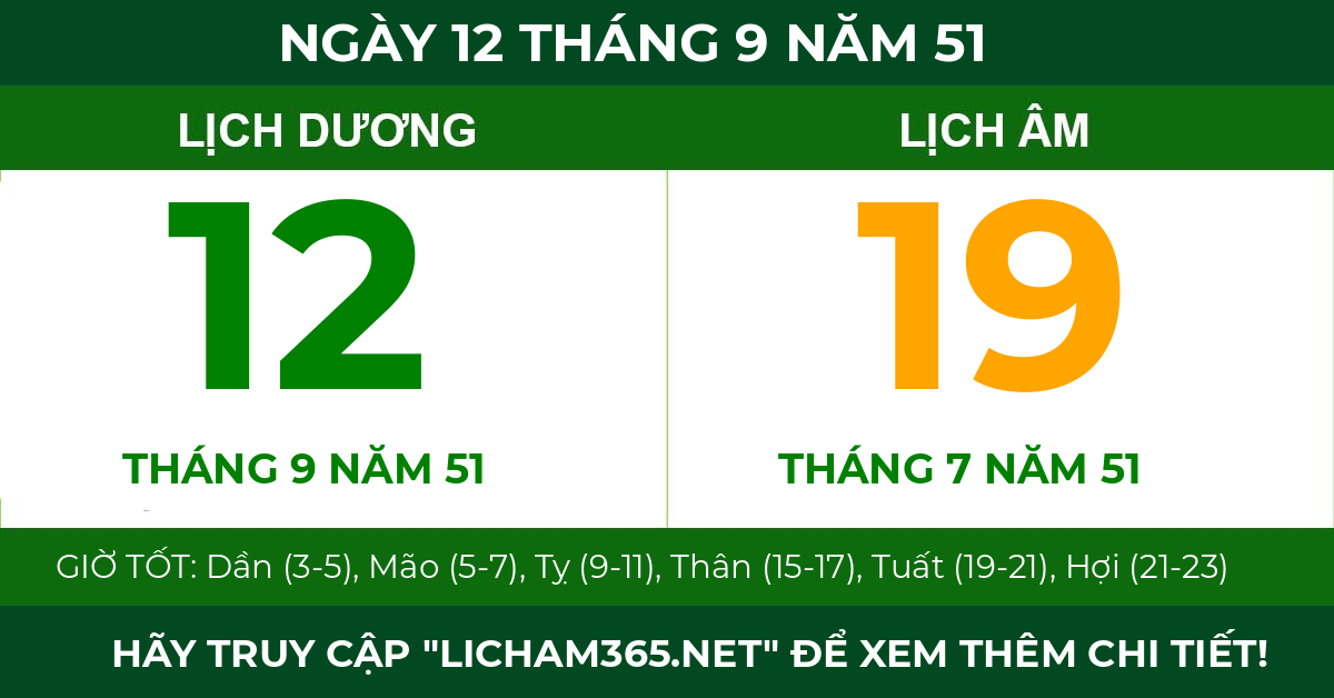 lịch âm ngày 12 tháng 9 năm 51