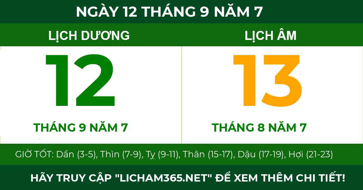 lịch âm ngày 12 tháng 9 năm 7