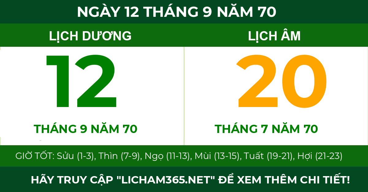 lịch âm ngày 12 tháng 9 năm 70