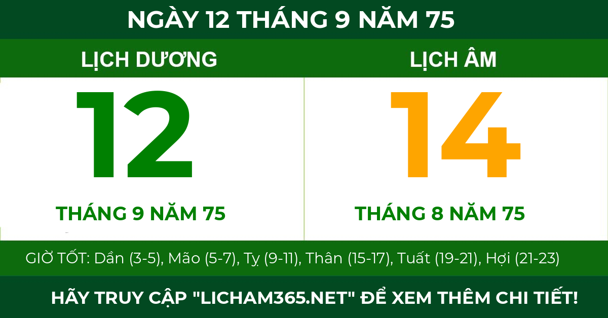 lịch âm ngày 12 tháng 9 năm 75