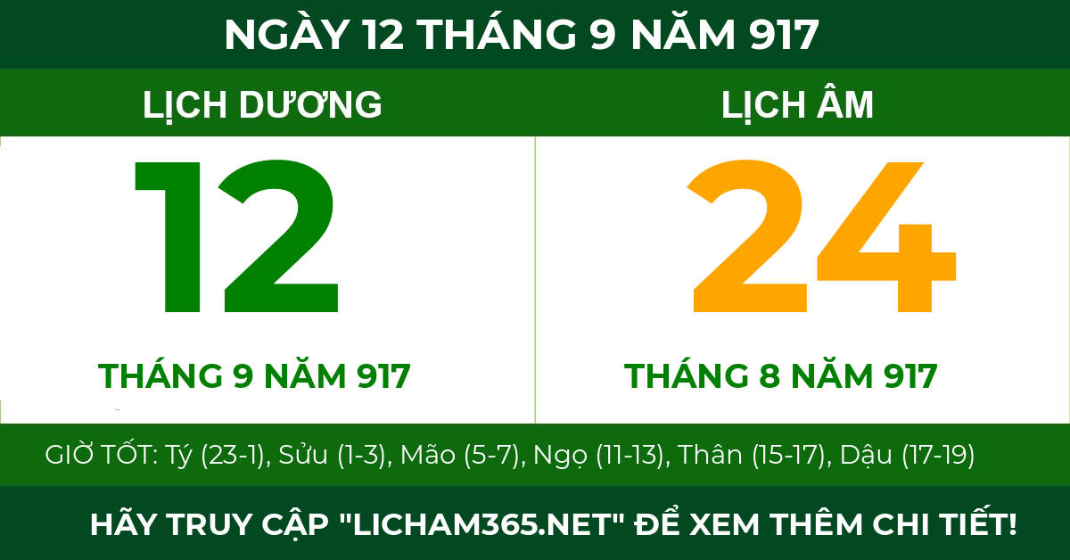 lịch âm ngày 12 tháng 9 năm 917