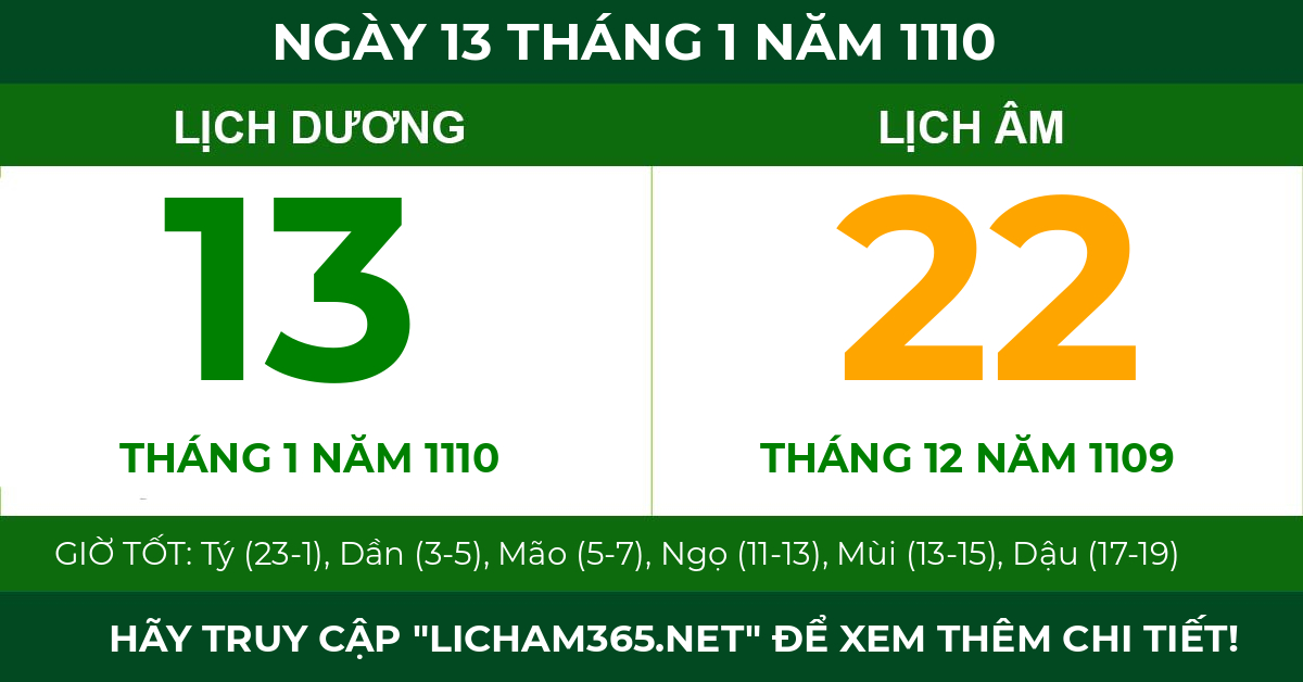 lịch âm ngày 13 tháng 1 năm 1110