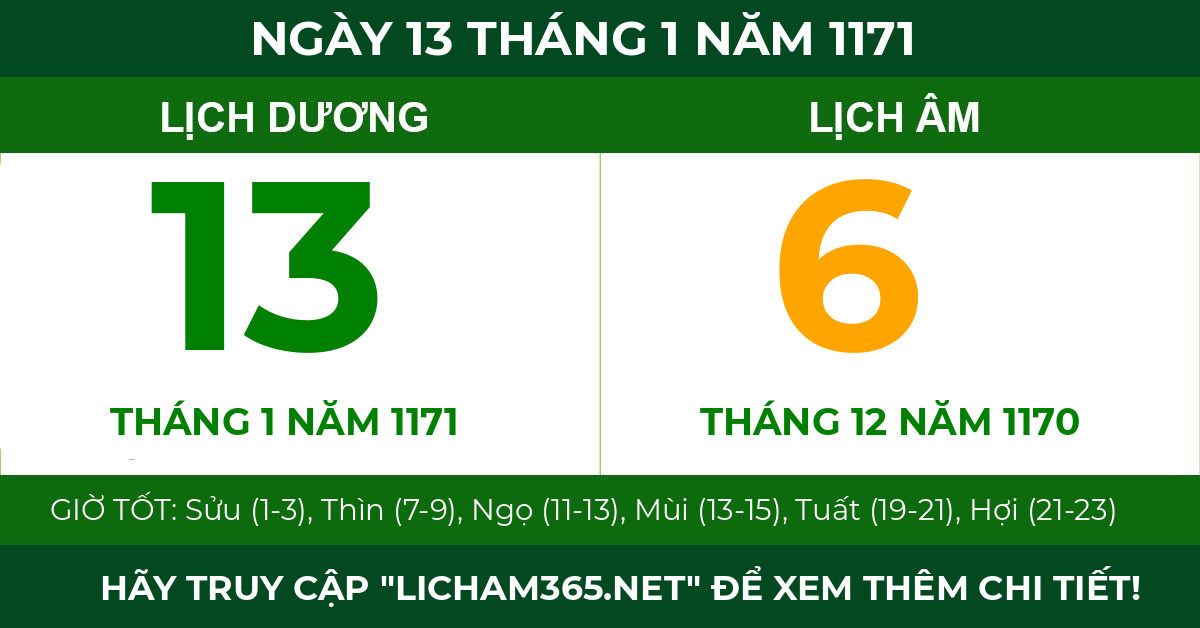 lịch âm ngày 13 tháng 1 năm 1171