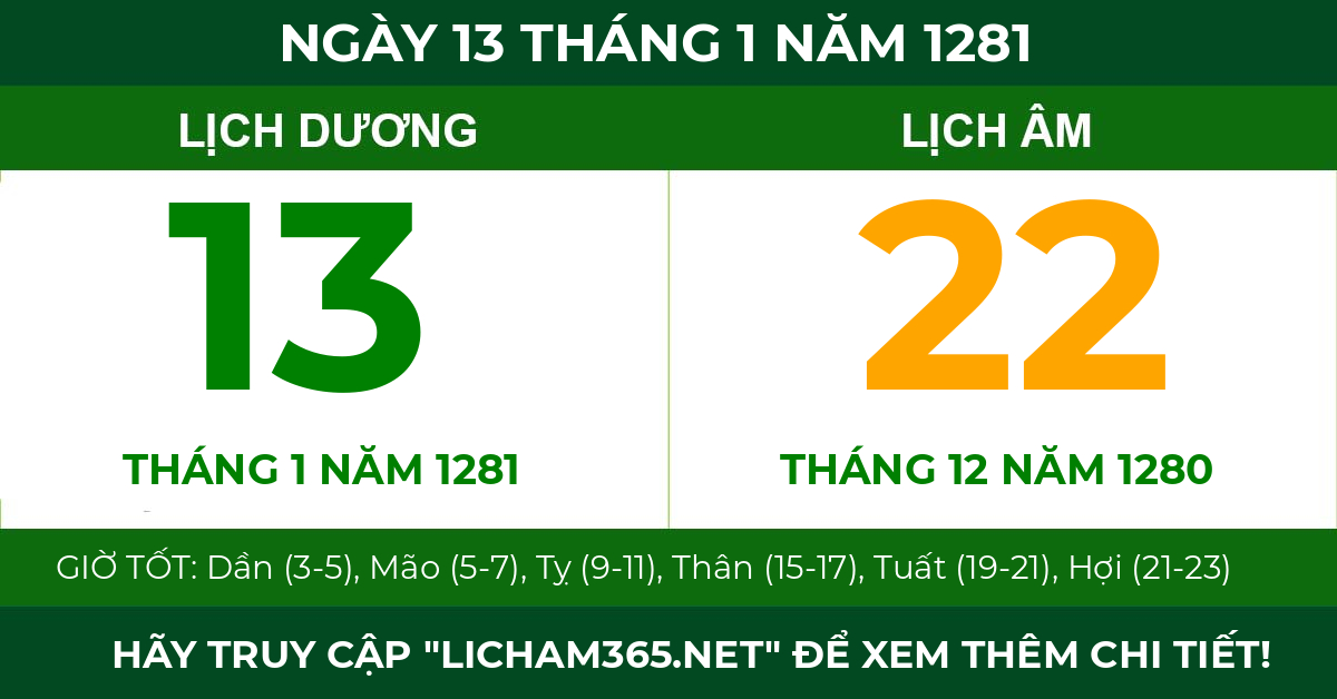 lịch âm ngày 13 tháng 1 năm 1281
