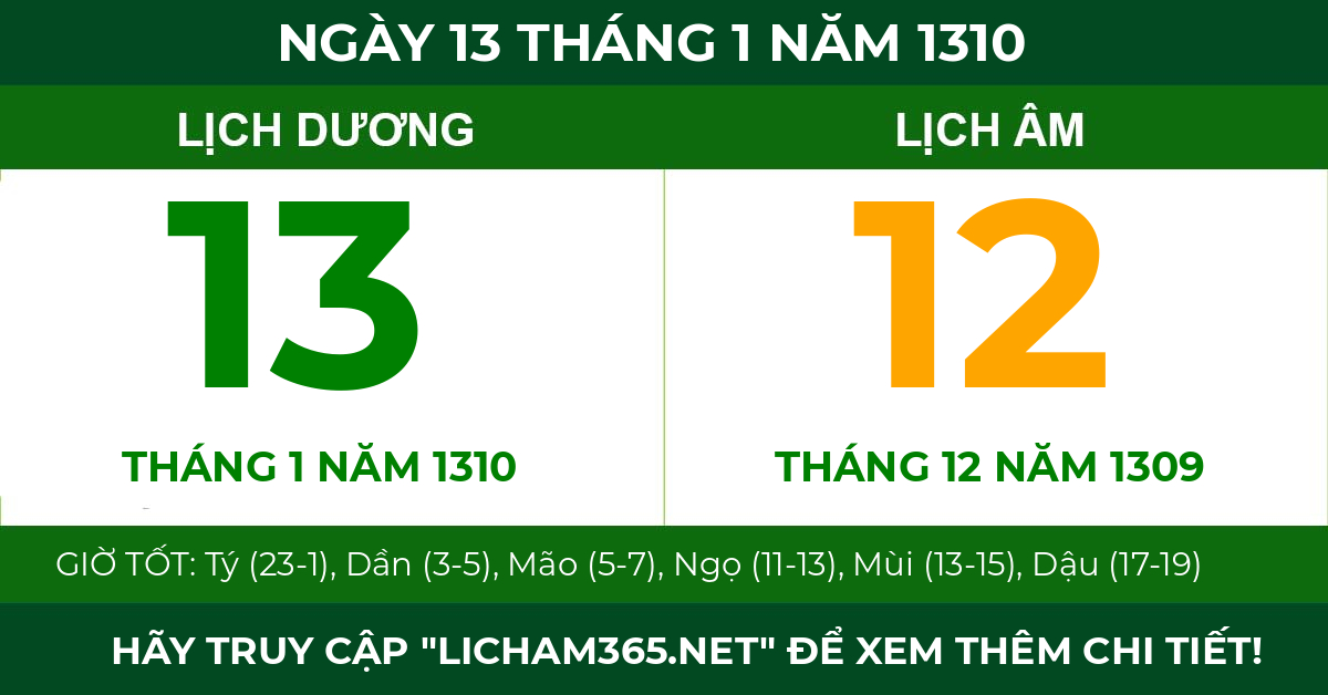 lịch âm ngày 13 tháng 1 năm 1310