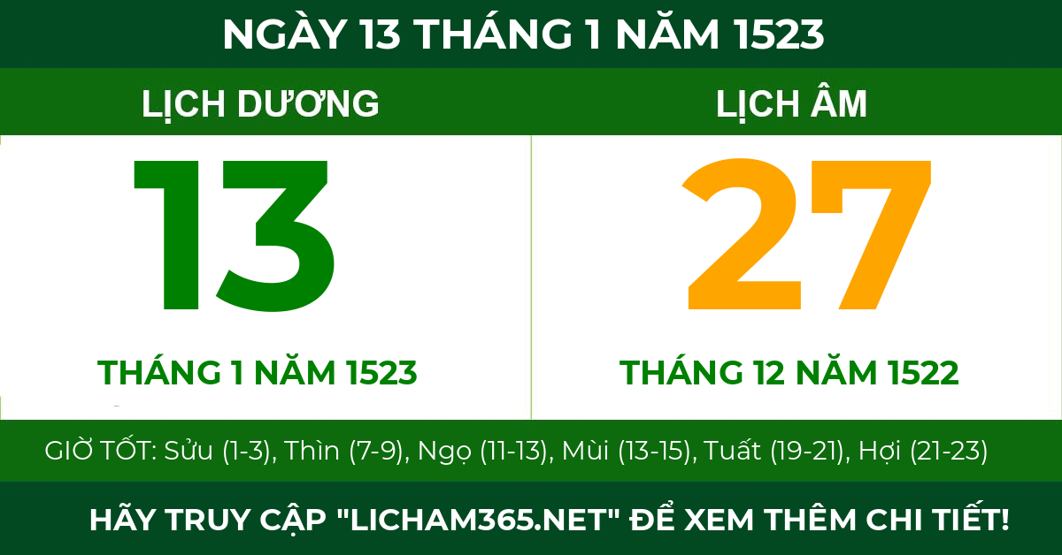 lịch âm ngày 13 tháng 1 năm 1523