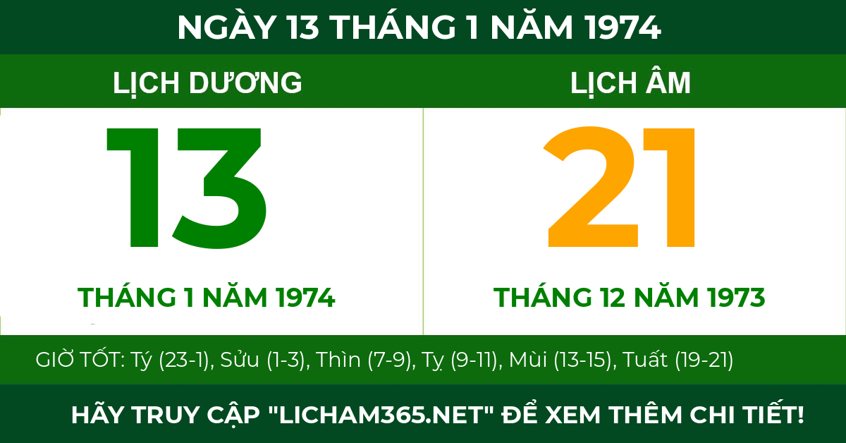 lịch âm ngày 13 tháng 1 năm 1974
