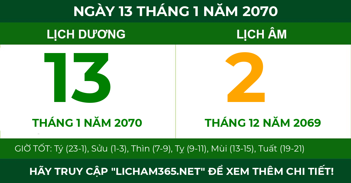 lịch âm ngày 13 tháng 1 năm 2070